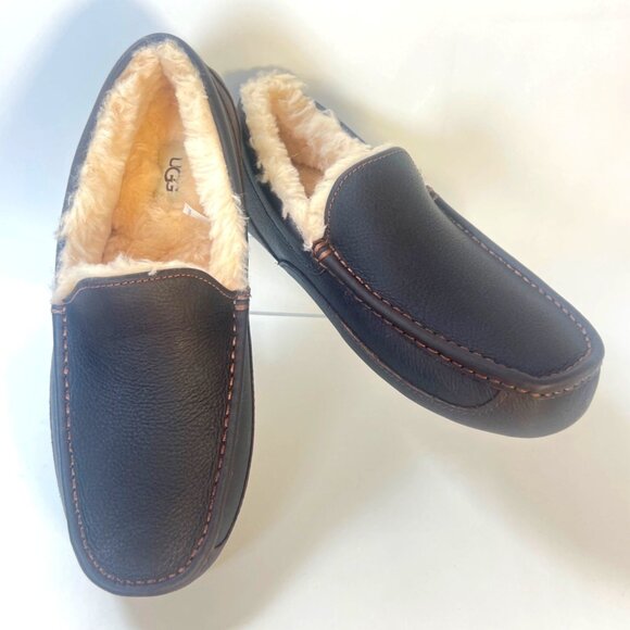 Ugg Ascot Dark Spice Slippers Men Leather Shearling Winter Shoes Size US11 - Picture 4 of 9